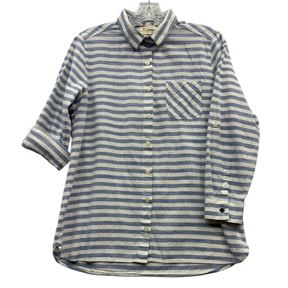 Barbour Women's Craster Striped Cotton Button Front Shirt Coastal Nautical M